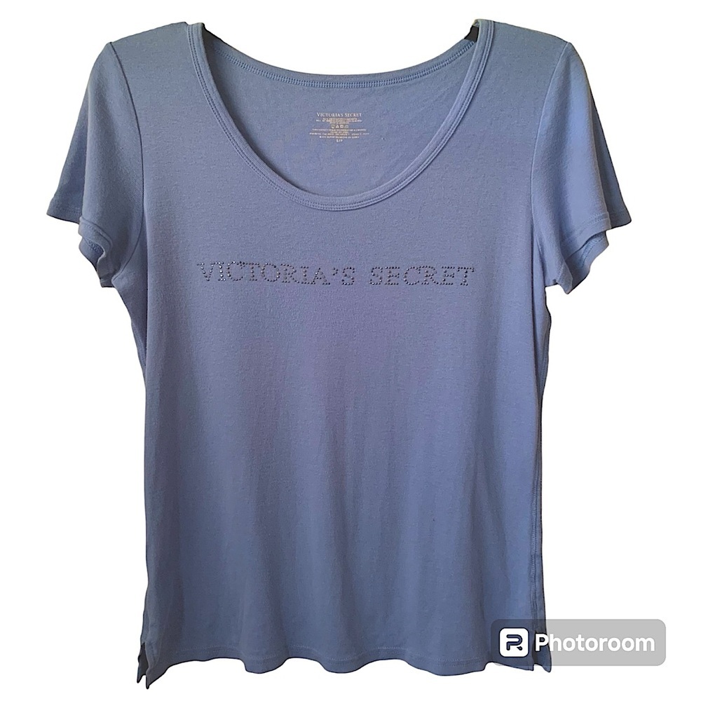Victoria Secret Rhinestone Bling Sequin TShirt Blue Small 2010